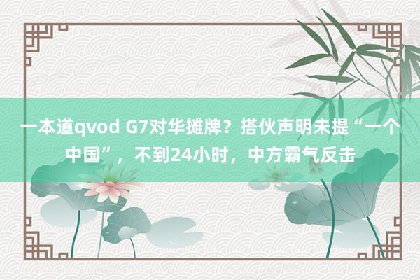 一本道qvod G7对华摊牌？搭伙声明未提“一个中国”，不到24小时，中方霸气反击