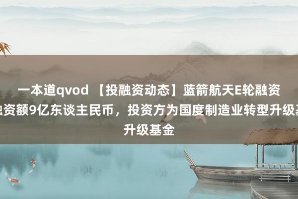 一本道qvod 【投融资动态】蓝箭航天E轮融资，融资额9亿东谈主民币，投资方为国度制造业转型升级基金