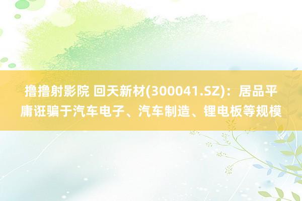 撸撸射影院 回天新材(300041.SZ)：居品平庸诳骗于汽车电子、汽车制造、锂电板等规模