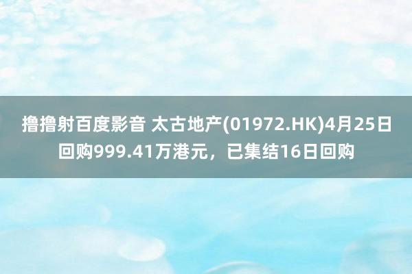 撸撸射百度影音 太古地产(01972.HK)4月25日回购999.41万港元，已集结16日回购